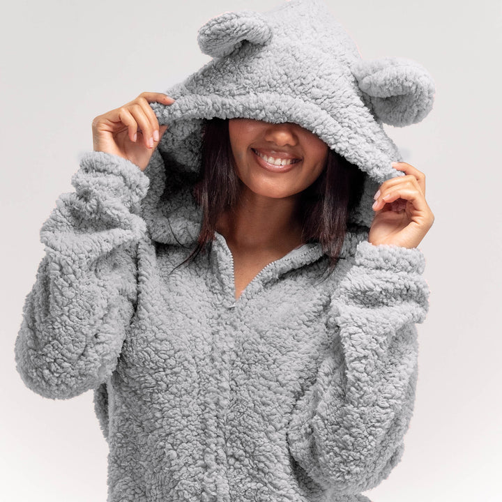 Pagliaccetto da Donna in Pile con Orecchie da Orsetto - Grigio 02