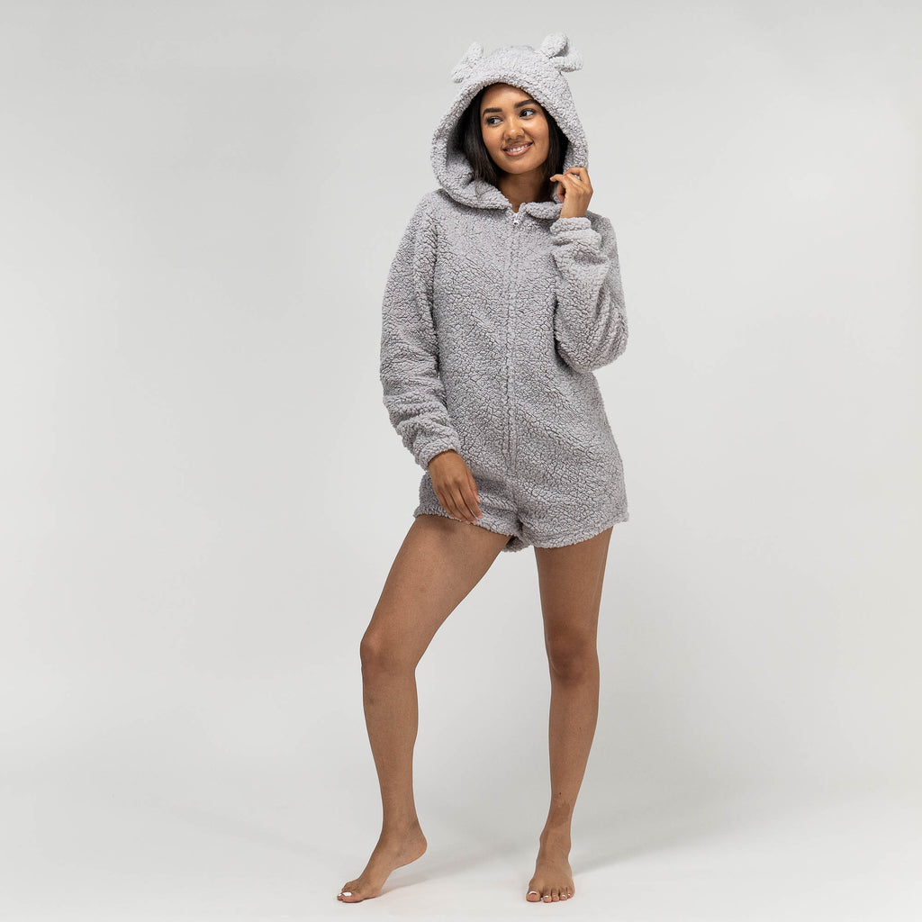 Pagliaccetto da Donna in Pile con Orecchie da Orsetto - Grigio 05