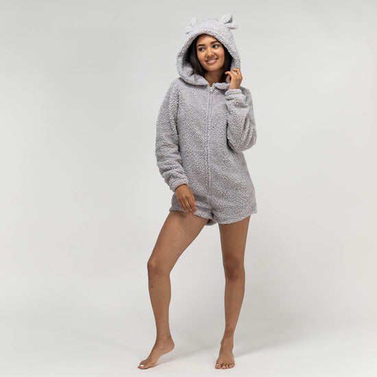 Pagliaccetto da Donna in Pile con Orecchie da Orsetto - Grigio 05