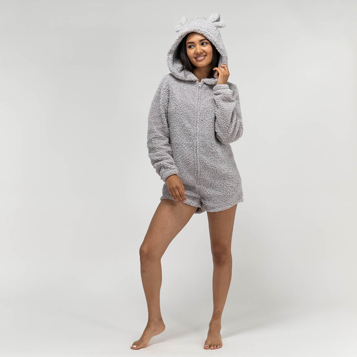Pagliaccetto da Donna in Pile con Orecchie da Orsetto - Grigio 05