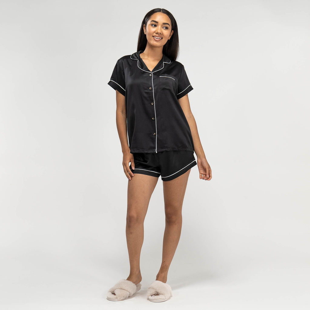 Pigiama Pantaloncino da Donna in Raso - Nero 01