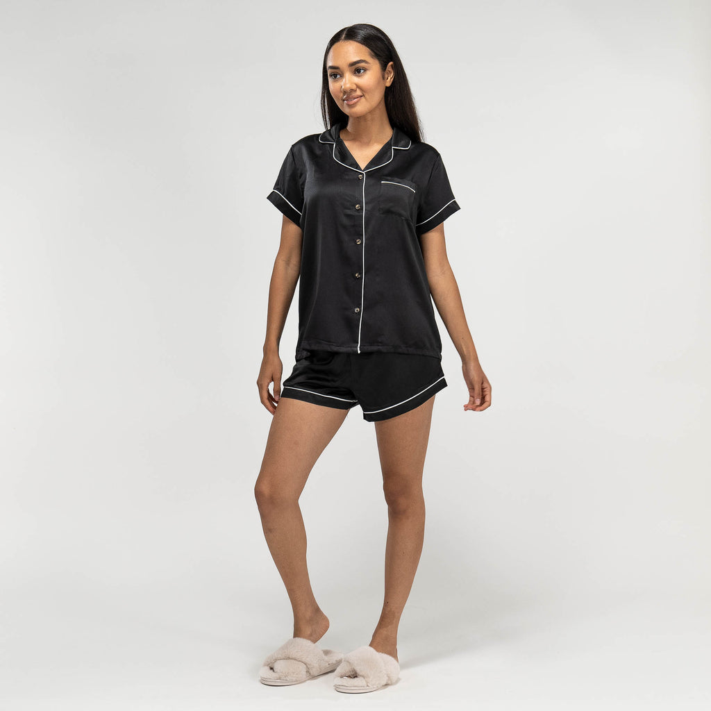 Pigiama Pantaloncino da Donna in Raso - Nero 03