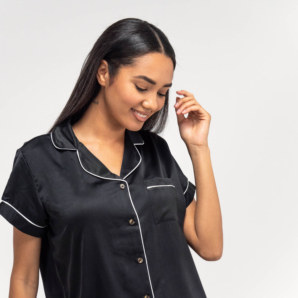 Pigiama Pantaloncino da Donna in Raso - Nero 05