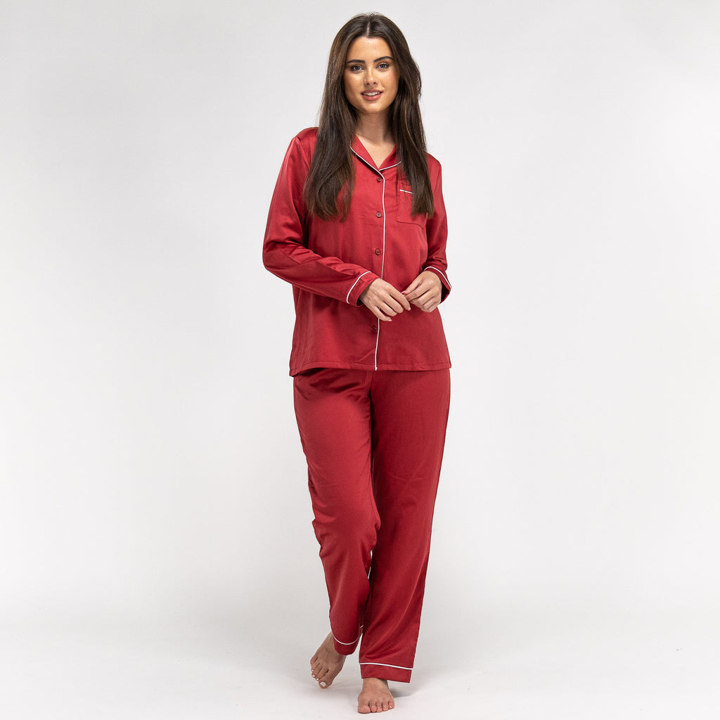 Pigiama Pantalone da Donna in Raso - Rosso 01