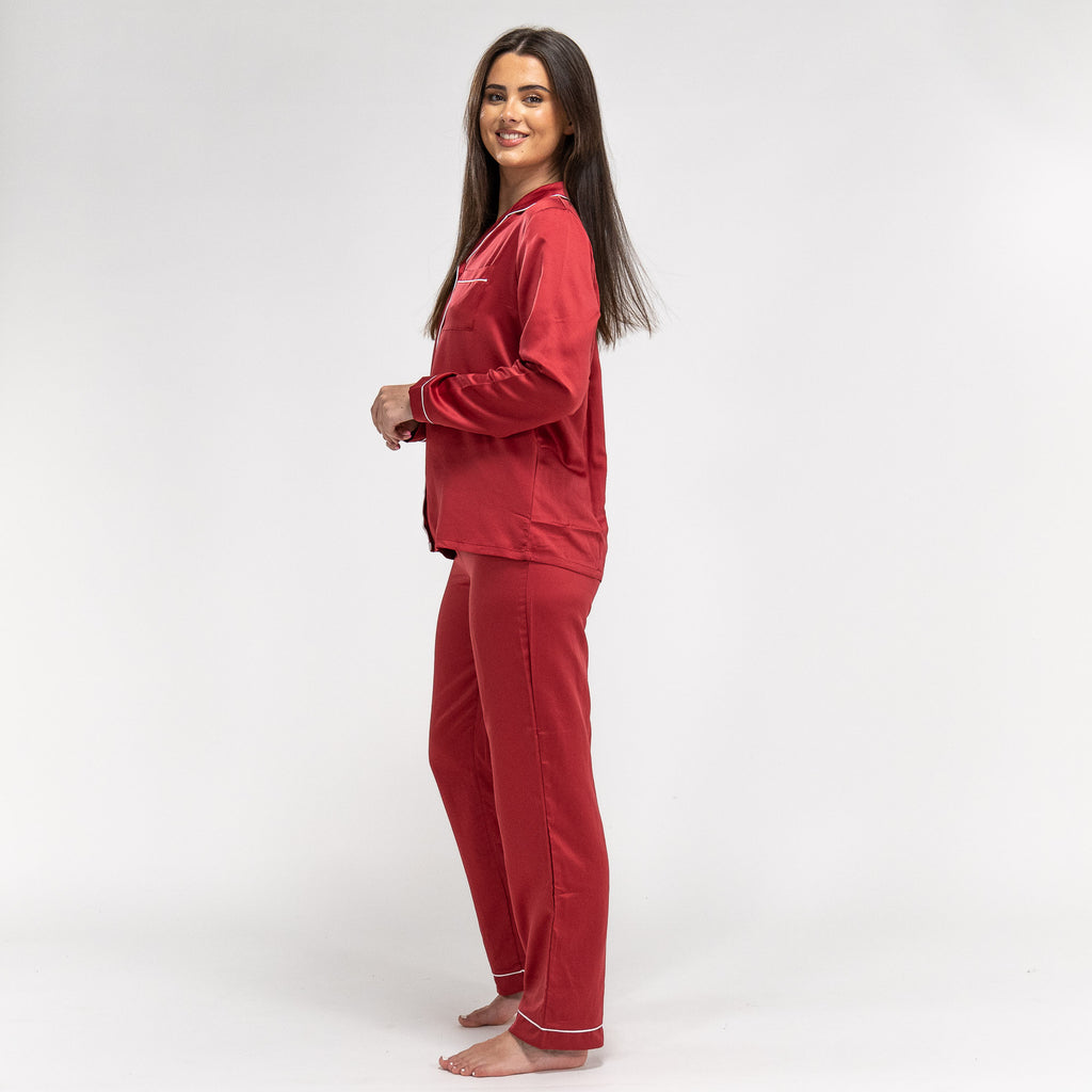 Pigiama Pantalone da Donna in Raso - Rosso 02