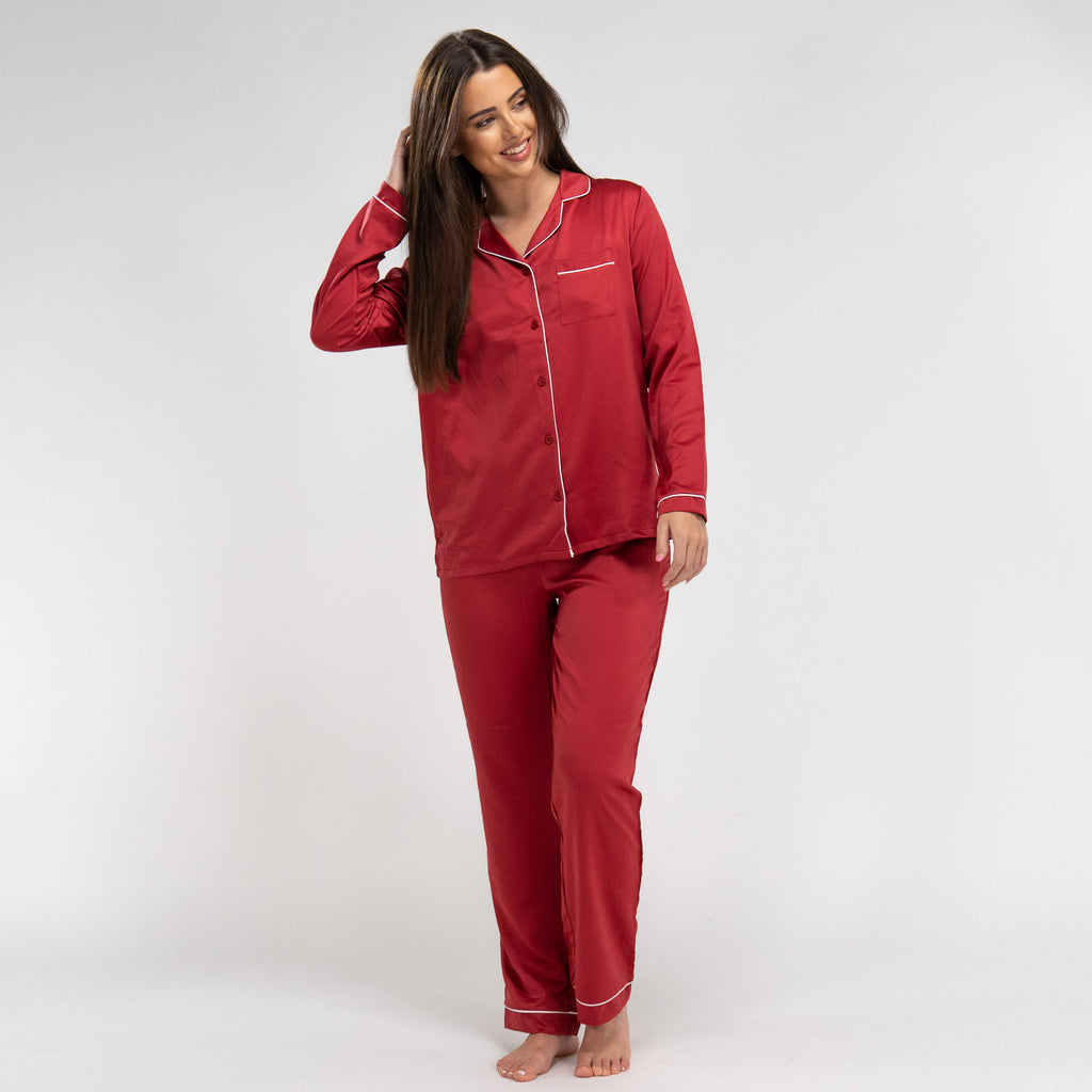 Pigiama Pantalone da Donna in Raso - Rosso 04