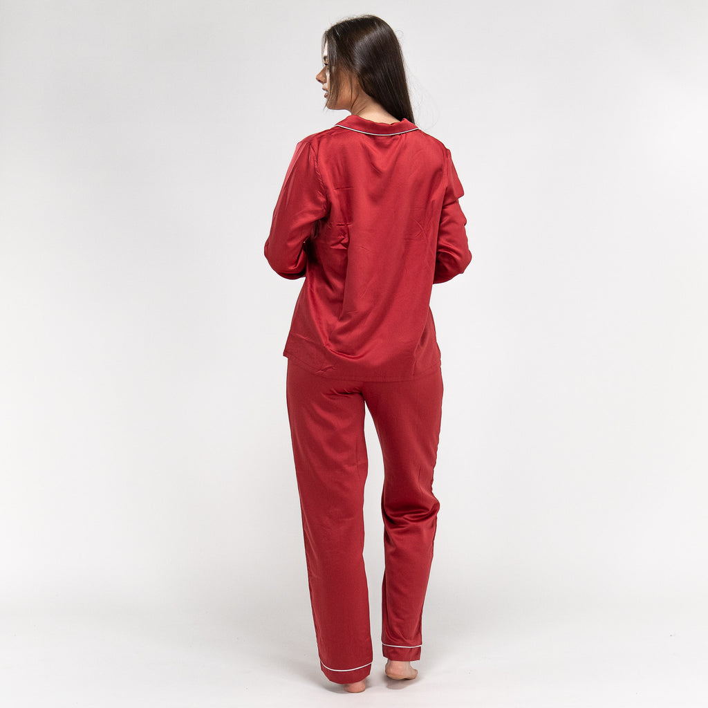 Pigiama Pantalone da Donna in Raso - Rosso 05