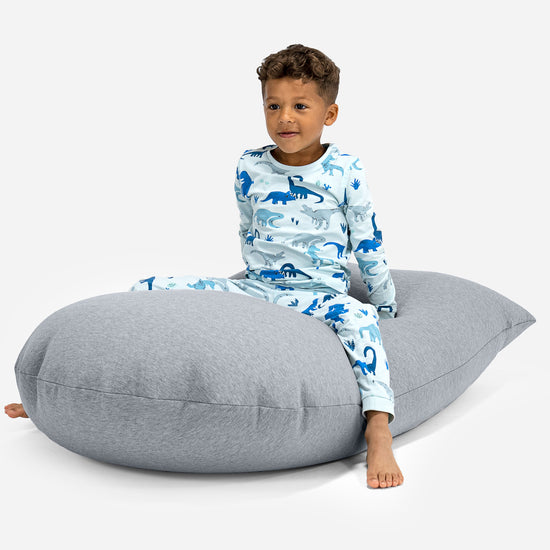 Poltrona a Sacco Alta per Bambini 2-6 anni - Cotone Elasticizzato Grigio Chiaro 03