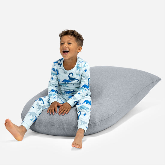 Poltrona a Sacco Alta per Bambini 2-6 anni - Cotone Elasticizzato Grigio Chiaro 05