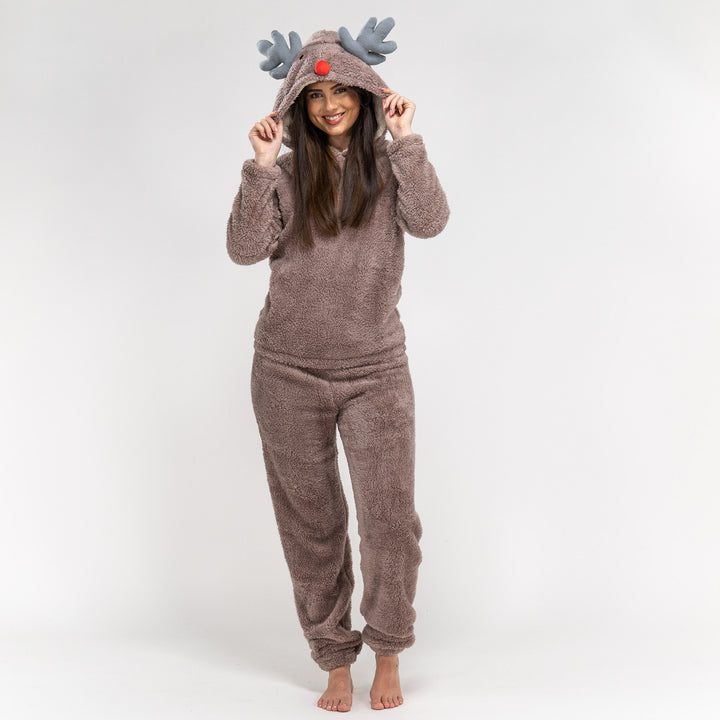 Set Pigiama in Due Pezzi in Pile da Donna con Animali - Renna 01