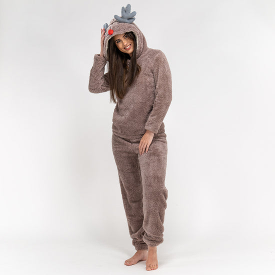 Set Pigiama in Due Pezzi in Pile da Donna con Animali - Renna 03