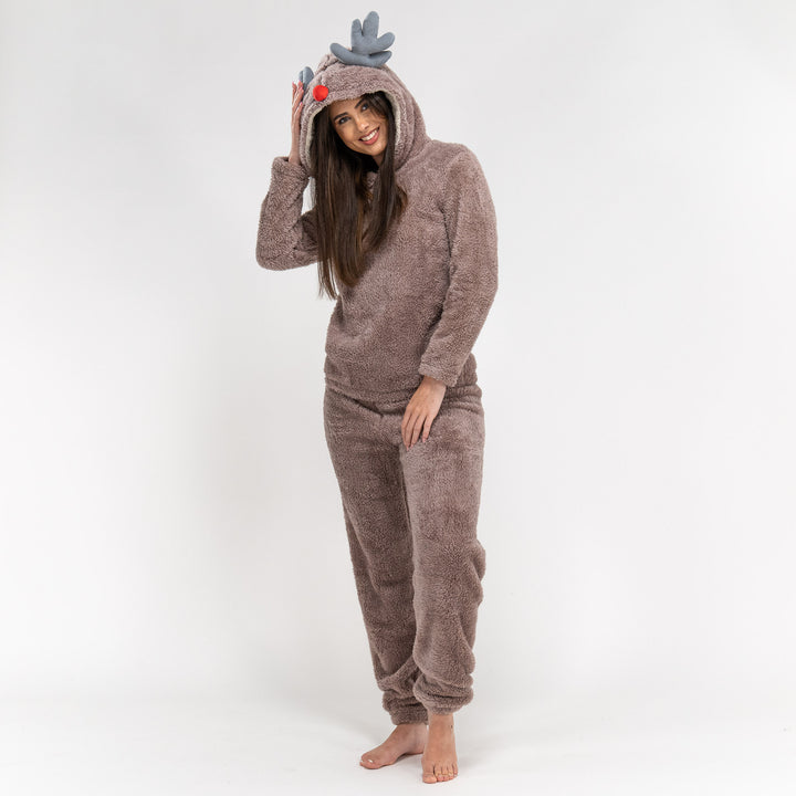Set Pigiama in Due Pezzi in Pile da Donna con Animali - Renna 03