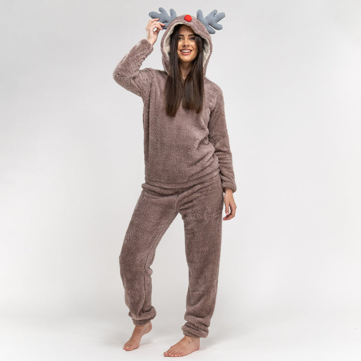 Set Pigiama in Due Pezzi in Pile da Donna con Animali - Renna 04