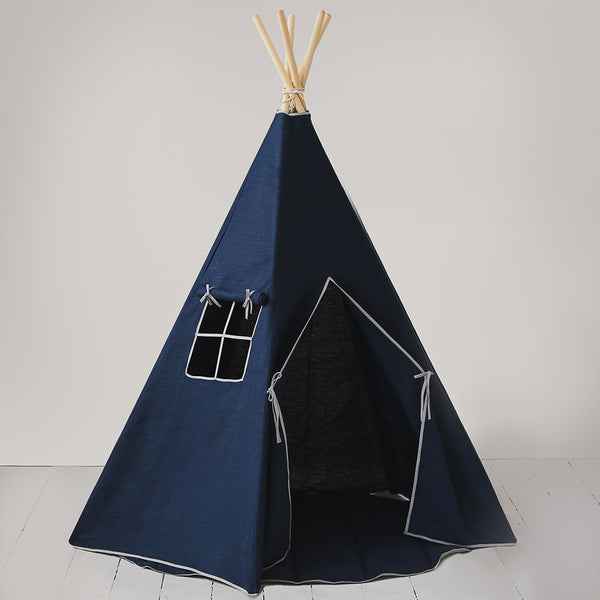 Tenda Teepee per Bambini in Lino - Navy Fabric Close-up Image