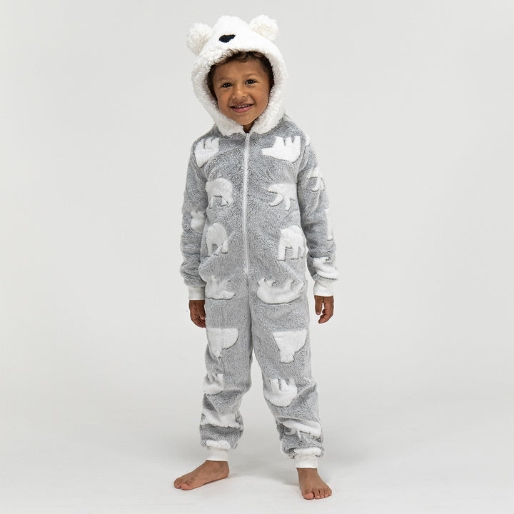 Tuta Onesie da Bambini in Pile con Animali - Orso Polare 01