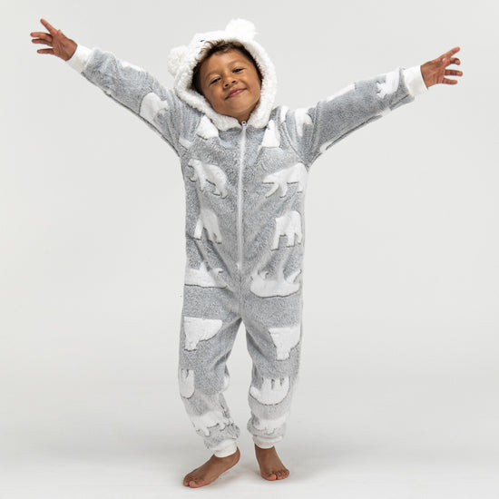 Tuta Onesie da Bambini in Pile con Animali - Orso Polare 02