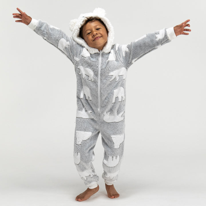 Tuta Onesie da Bambini in Pile con Animali - Orso Polare 02