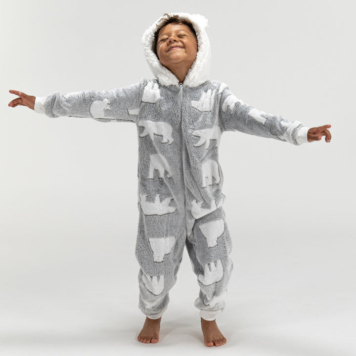 Tuta Onesie da Bambini in Pile con Animali - Orso Polare 03