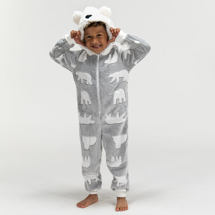 Tuta Onesie da Bambini in Pile con Animali - Orso Polare 04