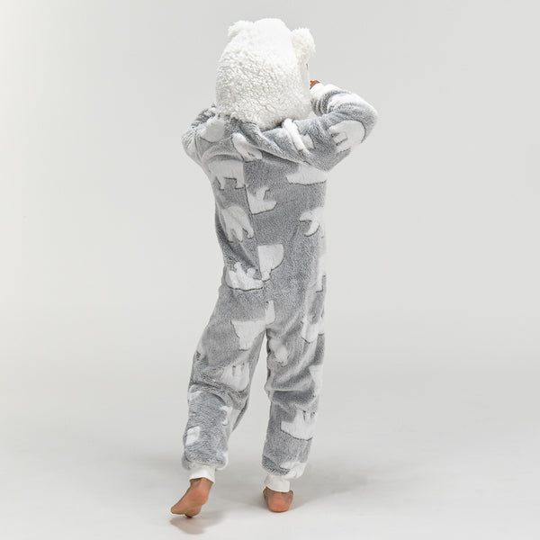 Tuta Onesie da Bambini in Pile con Animali - Orso Polare Fabric Close-up Image