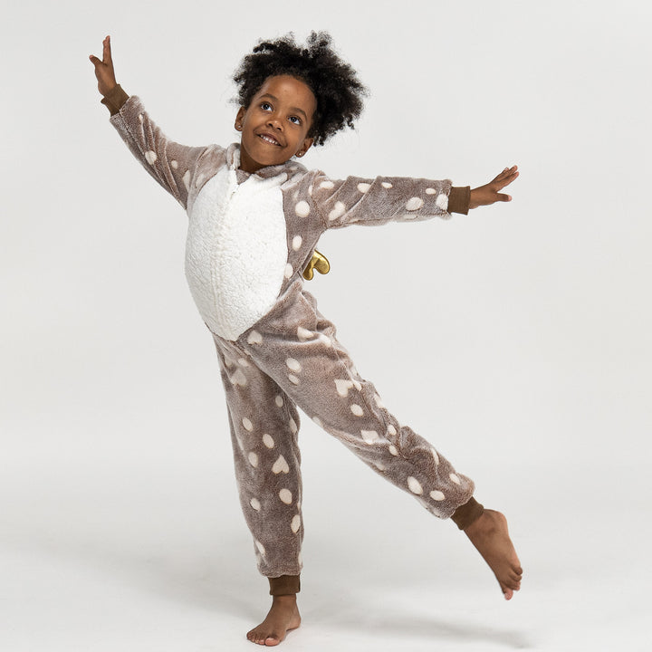 Tuta Onesie da Bambini in Pile con Animali - Stampa Renna 02