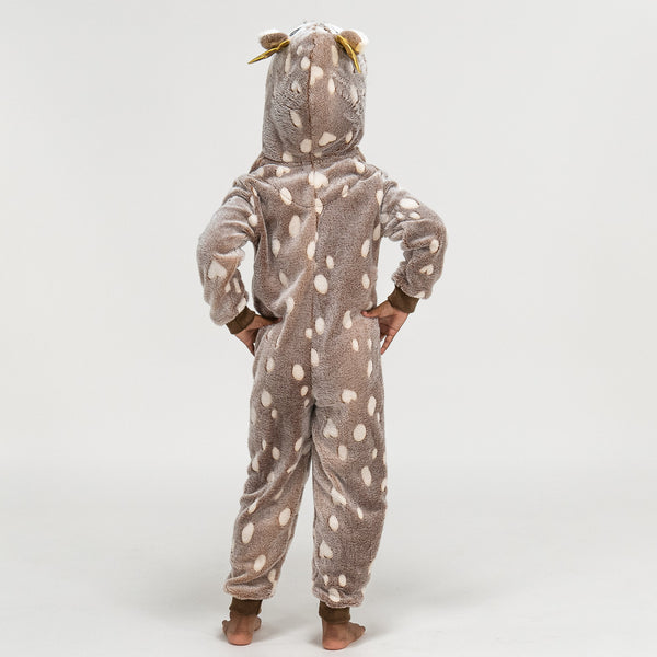 Tuta Onesie da Bambini in Pile con Animali - Stampa Renna Fabric Close-up Image