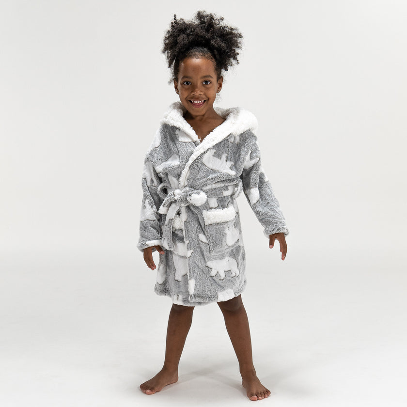 Vestaglia in Pile per Bambini Orso Polare 5 10 anni Grigio Big
